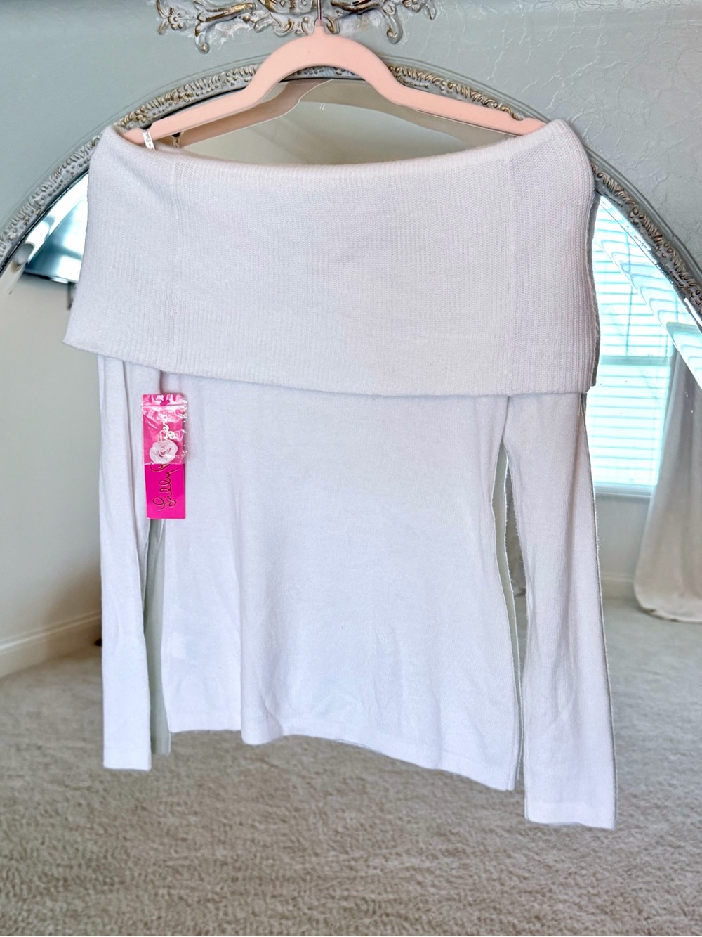 Lilly Pulitzer Christen White Off-Shoulder Foldover Sweater